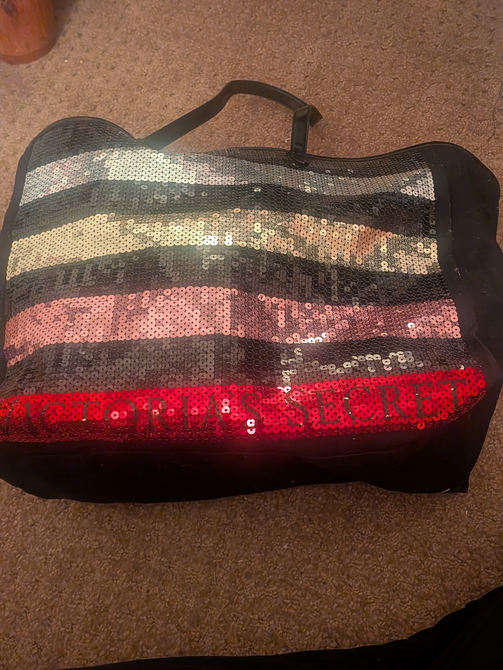Victoria's SecreT RARE VINTAGE Y2K Black Tote Multicolor Sequin Stripes BLING